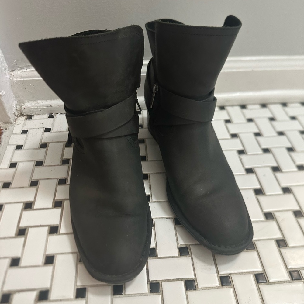 UGG Black Leather Ankle Boots